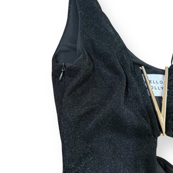NWT HELLO MOLLY Tempting Decision Mini Dress Black Glitter Size XS Side Cutout - Picture 10 of 13